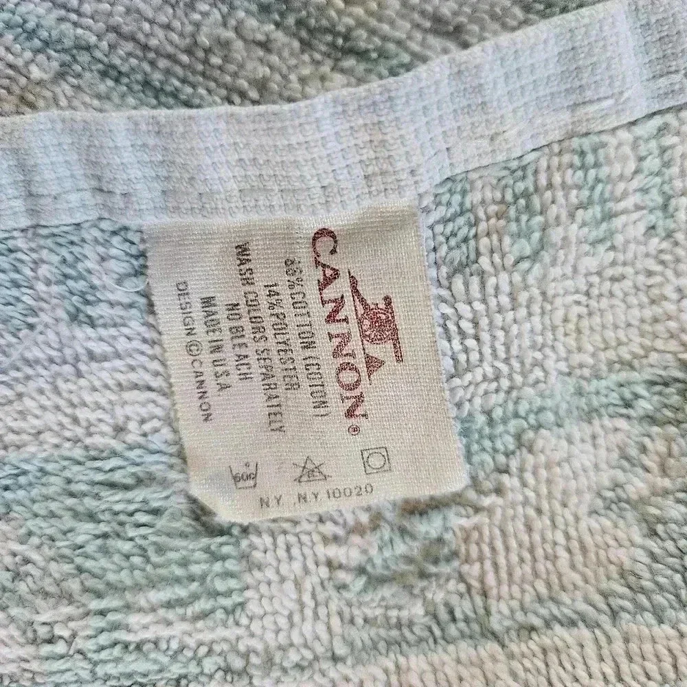 Cannon Bath & Hand Towel Royal Family Retro Mod Flowers Mint Green‎ USA Vintage